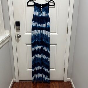 Blue Tie-Dye Halter Maxi Dress